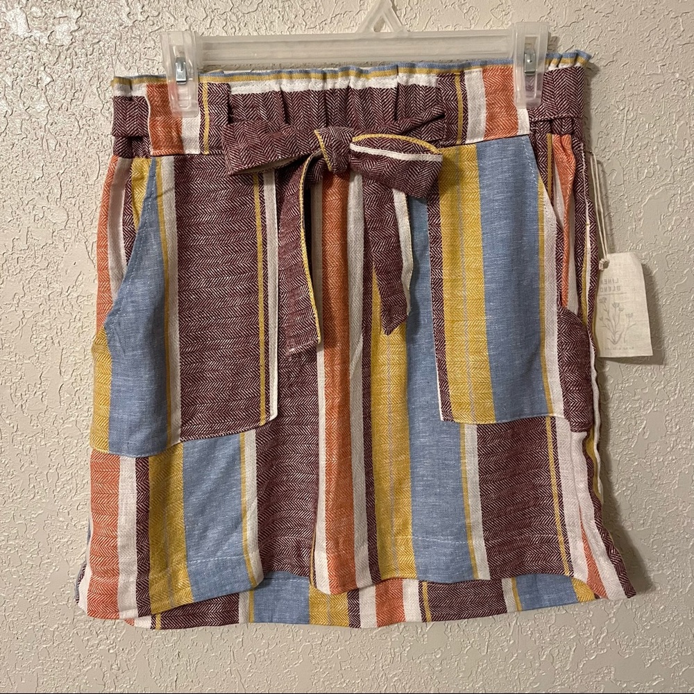 Indigo Rein women’s linen blend stripe mini skirt with pockets, L, multi colored